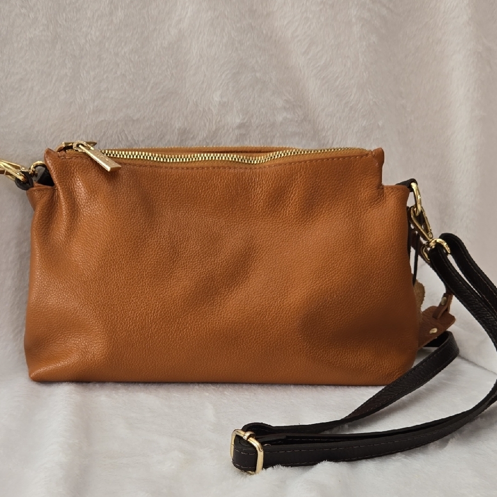 Valentina Italian Leather Crossbody Bag - Tan and Black